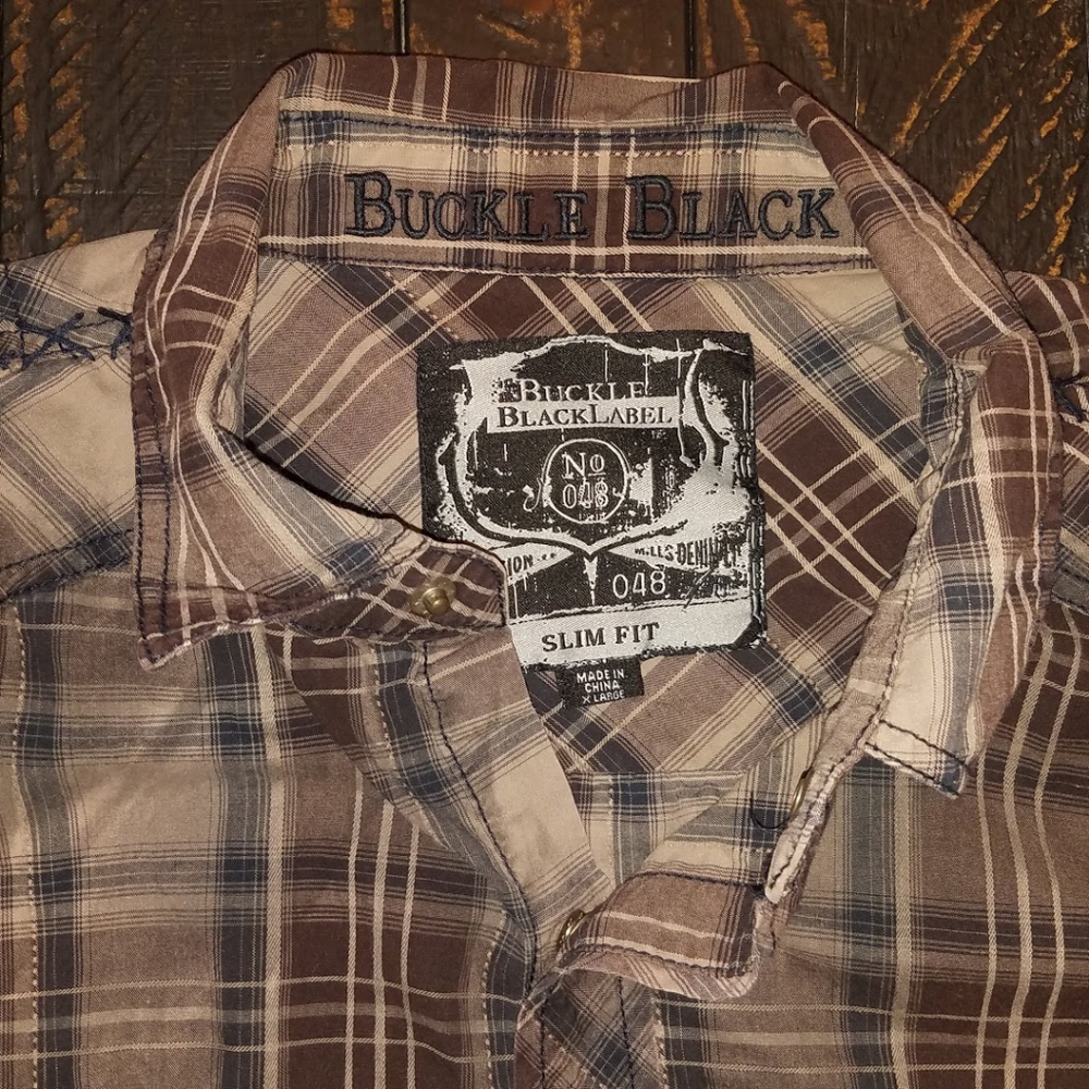 Buckle Black Button Down Shirt Slim Fit XL